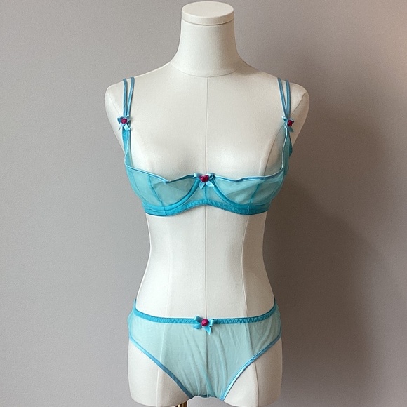 *NWOT* Vintage Agent Provocateur Mesh Lingerie Set - Ice Blue with Pink Rosettes - Picture 6 of 16